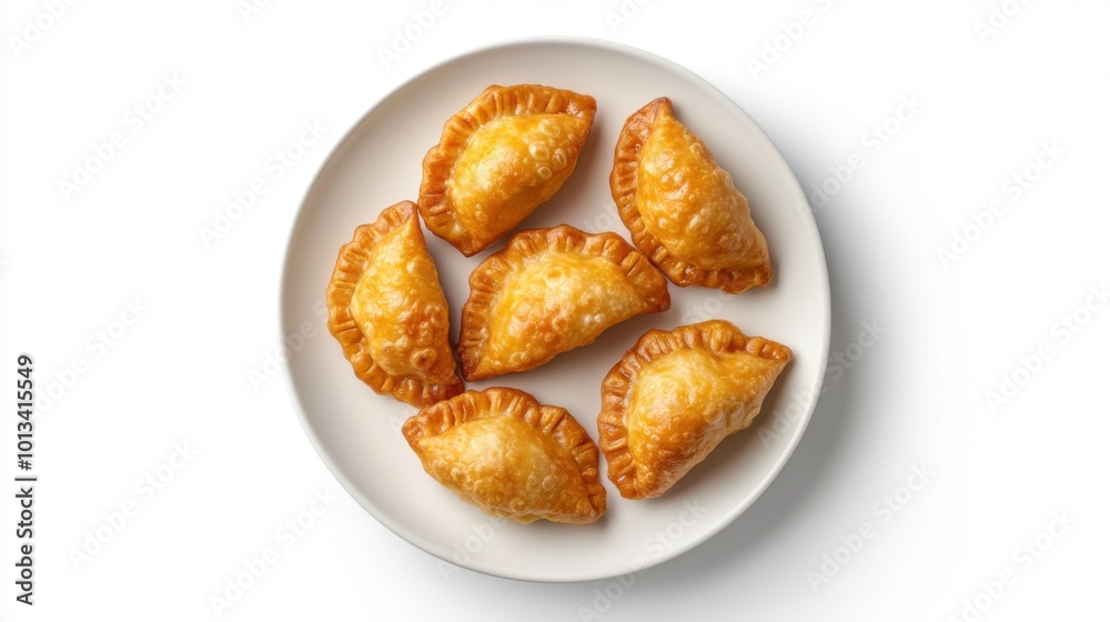 Pierogi on a plate, on white plain isolated, top view Pierogi on a plate, on white plain isolated, top view