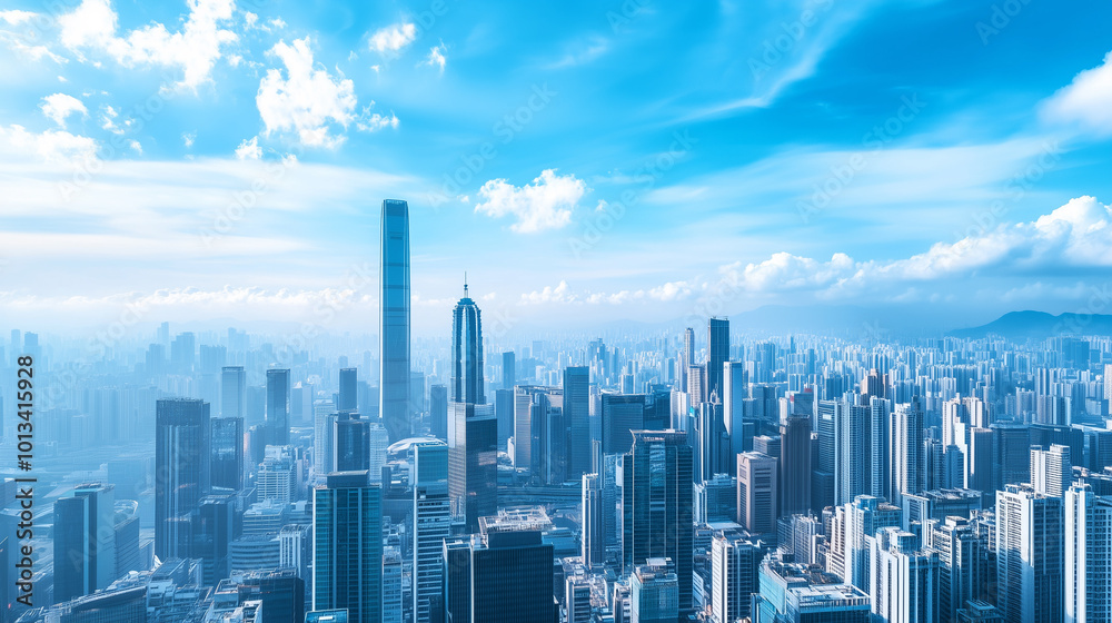Aerial View of City Skyline and High-Rise Buildings Under Blue Sky and White Clouds Aerial View of City Skyline and High-Rise Buildings Under Blue Sky and White Clouds