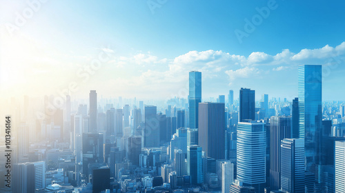 Aerial View of City Skyline and High-Rise Buildings Under Blue Sky and White Clouds