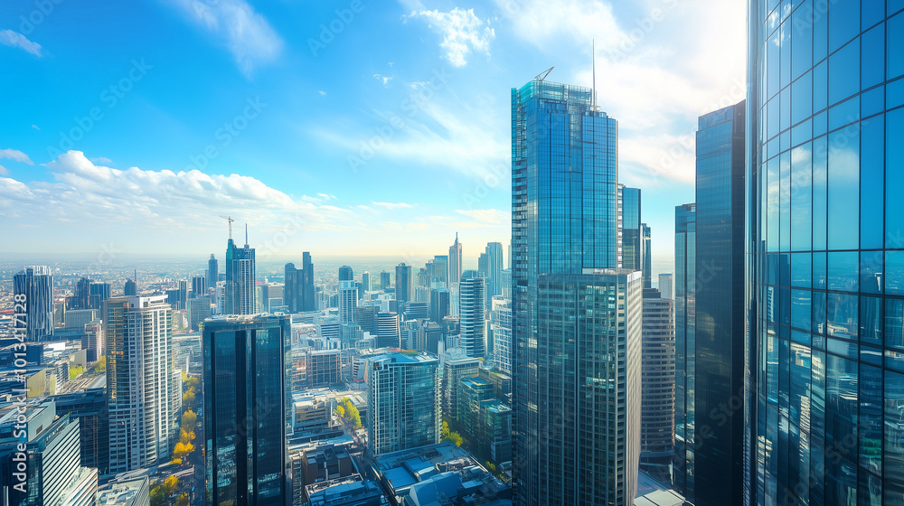 Aerial View of City Skyline and High-Rise Buildings Under Blue Sky and White Clouds Aerial View of City Skyline and High-Rise Buildings Under Blue Sky and White Clouds