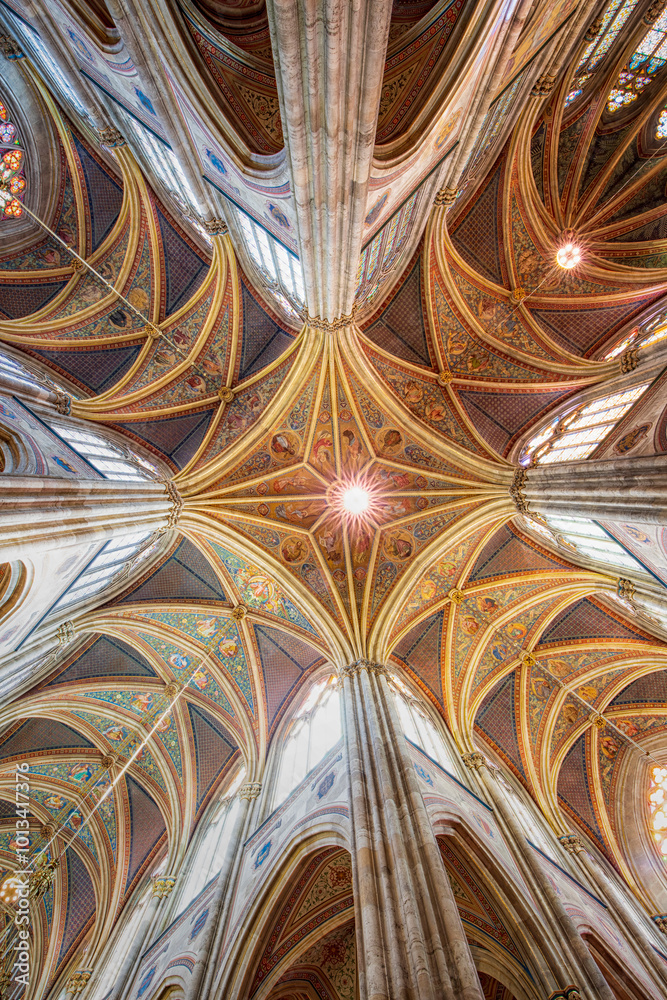 Looking up at a cathedral ceiling Looking up at a cathedral ceiling