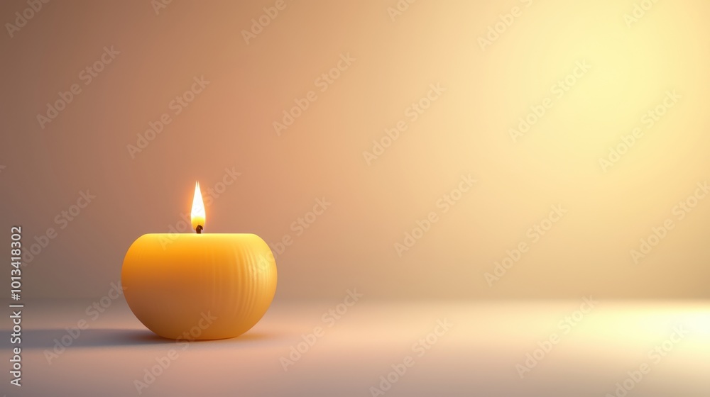 A 3D render of a single lit candle placed on a clean, white background, symbolizing celebration and remembrance with ample space for text A 3D render of a single lit candle placed on a clean, white background, symbolizing celebration and remembrance with ample space for text