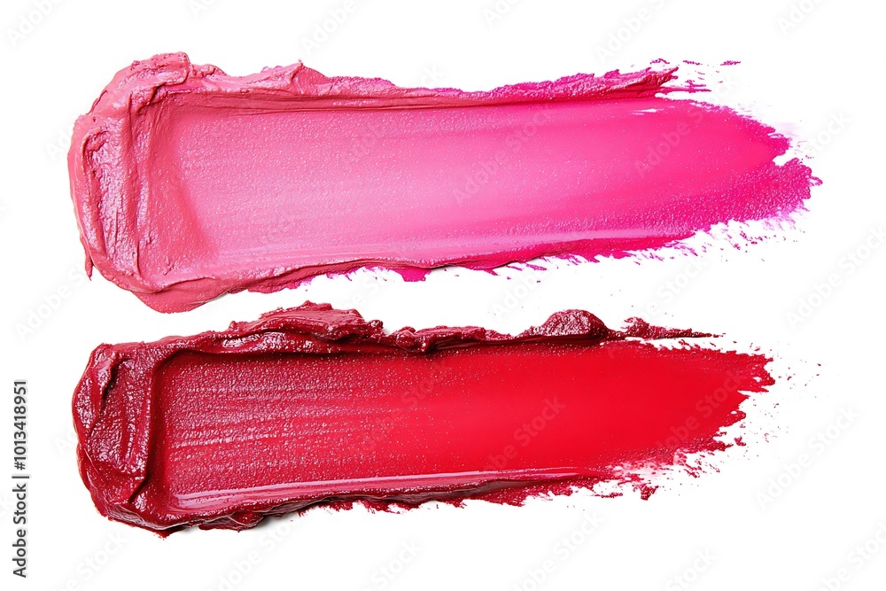 Fototapeta premium Texture of pink lipstick or acrylic paint isolated on white background.