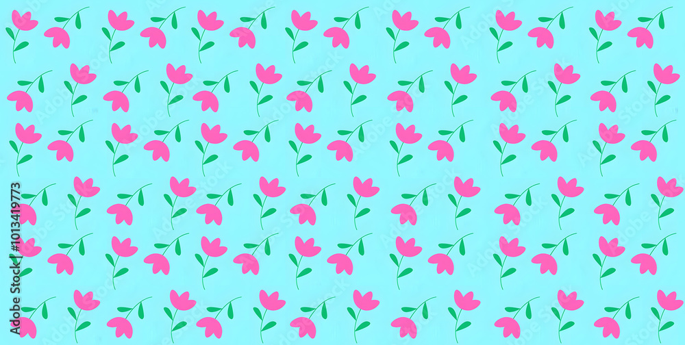 Seamless floral pattern with pink flowers and light blue background Seamless floral pattern with pink flowers and light blue background