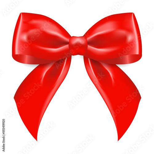 Satin red bow. Realistic 3D vector illustration