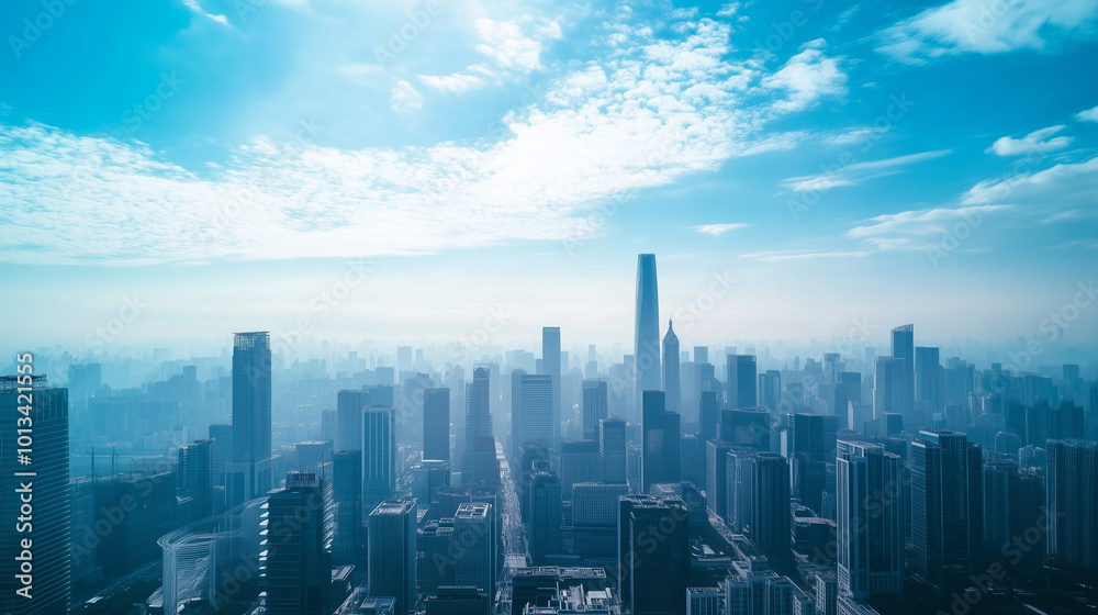 Aerial View of City Skyline and High-Rise Buildings Under Blue Sky and White Clouds Aerial View of City Skyline and High-Rise Buildings Under Blue Sky and White Clouds