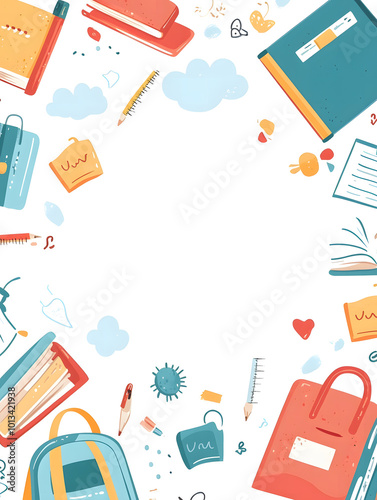 Colorful School Supplies Border with Copy Space for Back-to-School Theme design