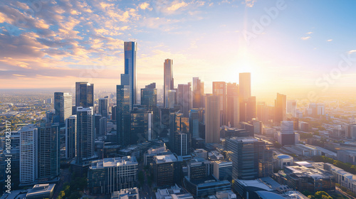 Aerial View of City Skyline and High-Rise Buildings Under Blue Sky and White Clouds