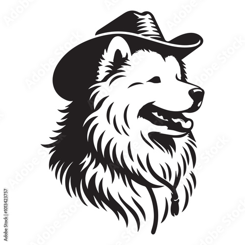 Samoyed Dog Face Clipart Design - Dog Head Logo - Samoyed Vector illustration in black and white 