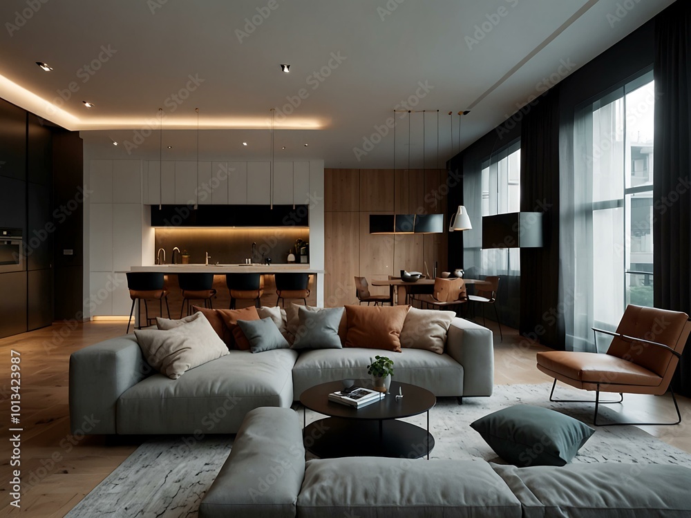 Modern open space apartment with digital smart controls Modern open space apartment with digital smart controls