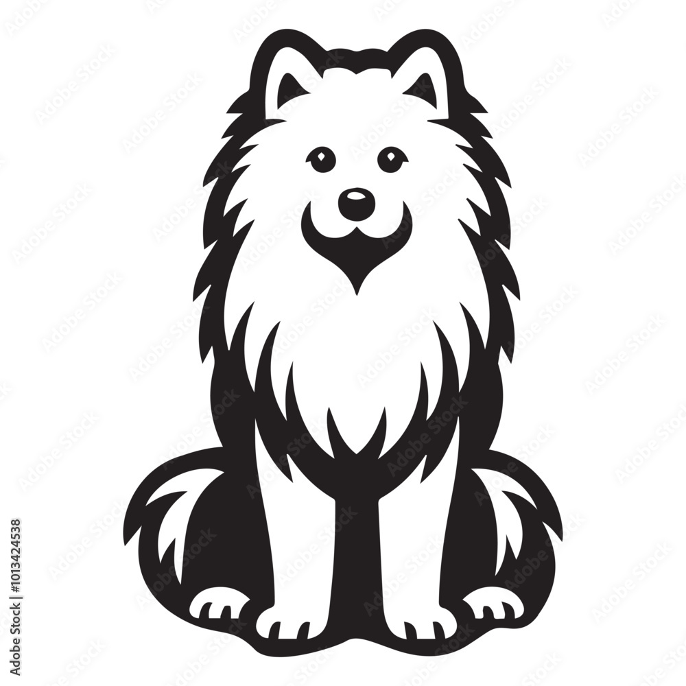 Fototapeta premium Samoyed Dog Sitting Vector illustration in black and white 