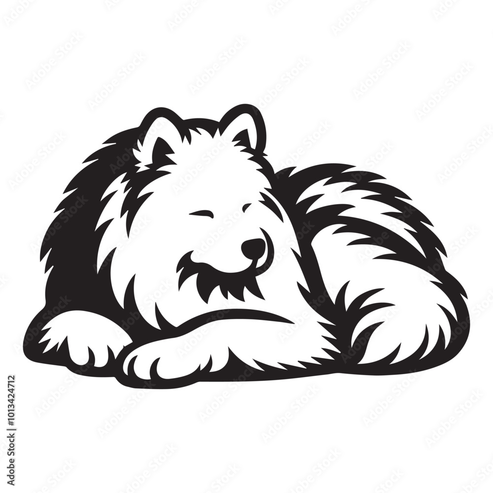 Obraz premium Samoyed Dog Sitting Vector illustration in black and white 