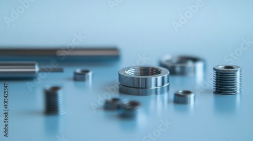 Close-Up of Shiny Metal Parts on a Blue Surface