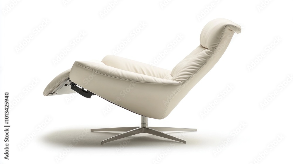 White Leather Recliner with Adjustable Footrest