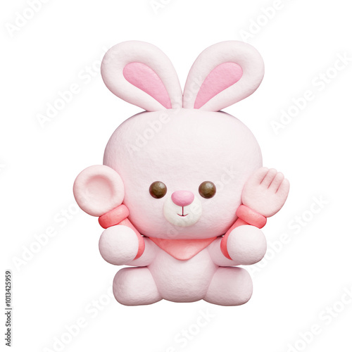 3D cute rabbit eating, Cartoon animal character, 3D rendering.