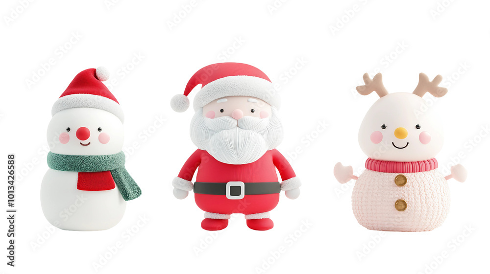 Cute and Colorful Christmas Characters Featuring Santa Claus