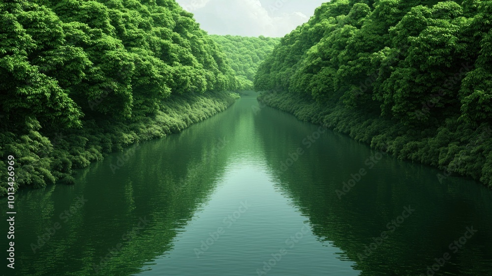 Serene Green River Surrounded by Lush Foliage: A Tranquil Escape into Nature's Beauty Serene Green River Surrounded by Lush Foliage: A Tranquil Escape into Nature's Beauty