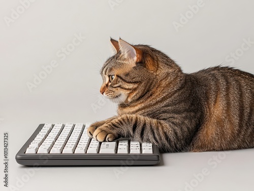 Realistic Cat on Keyboard in Calm Setting