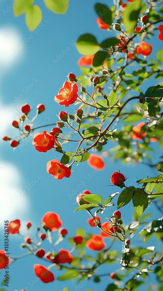 Radiant red roses surrounded by a stunning clear blue sky backdrop image Radiant red roses surrounded by a stunning clear blue sky backdrop image