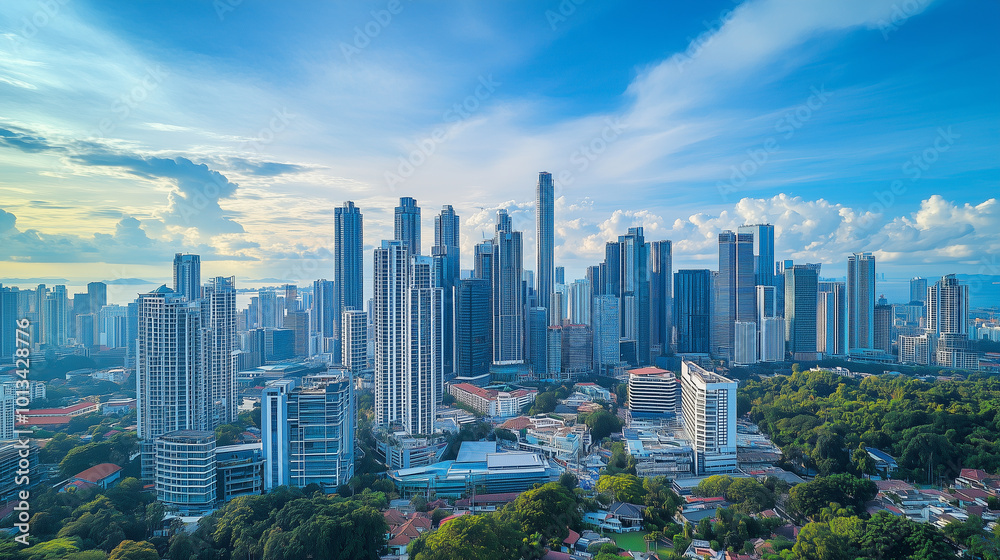 Aerial View of City Skyline and High-Rise Buildings Under Blue Sky and White Clouds Aerial View of City Skyline and High-Rise Buildings Under Blue Sky and White Clouds
