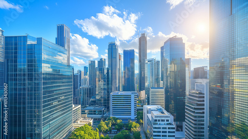 Aerial View of City Skyline and High-Rise Buildings Under Blue Sky and White Clouds