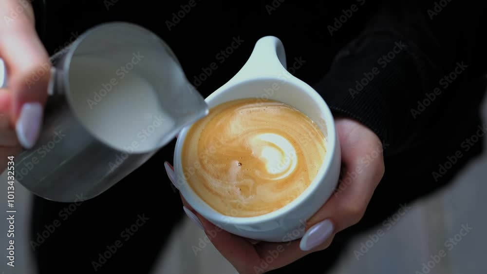 person making a latte art coffee