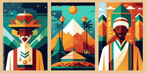 Ethiopian culture and landscapes in minimalist abstract poster collection
