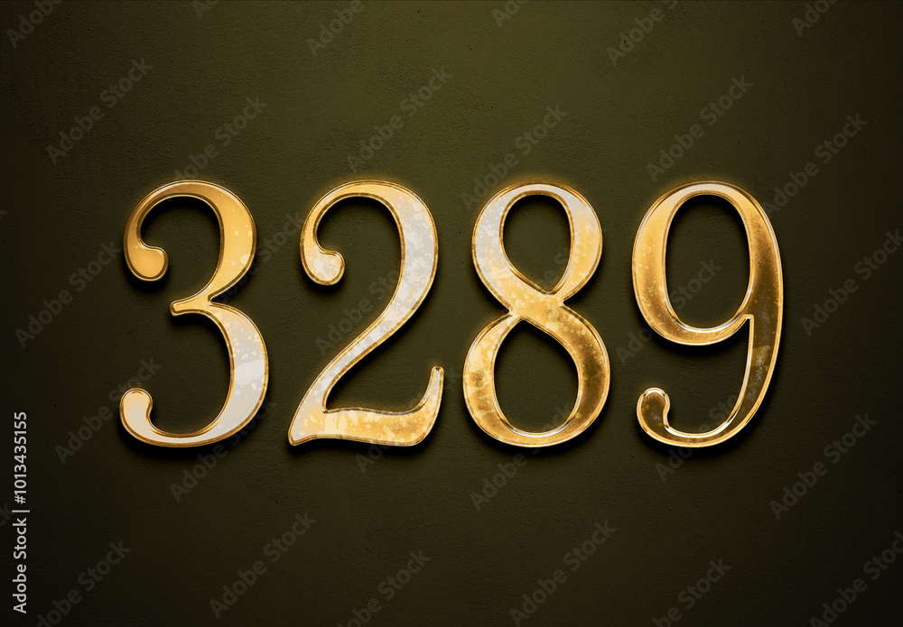 Old gold effect of 3289 number with 3D glossy style Mockup. Old gold effect of 3289 number with 3D glossy style Mockup.