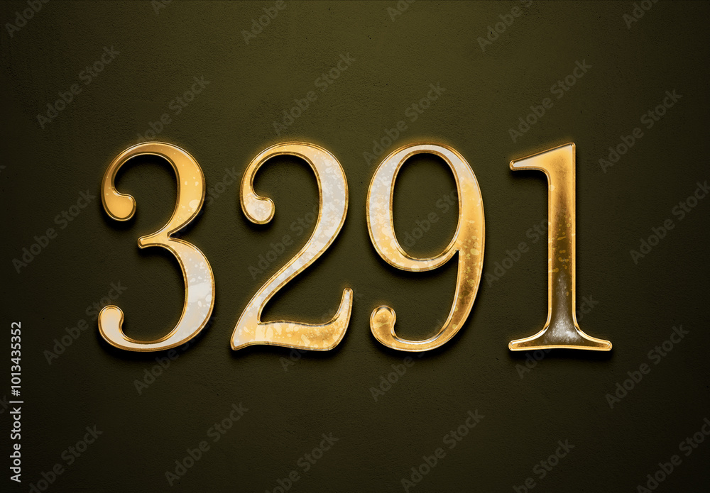 Old gold effect of 3291 number with 3D glossy style Mockup. Old gold effect of 3291 number with 3D glossy style Mockup.