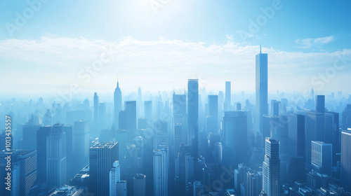 City Skyline and Skyscrapers Under Blue Sky and White Clouds Aerial View