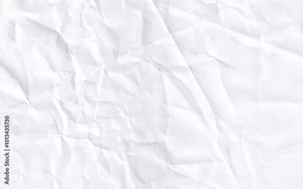 Obraz premium White clean crumpled paper background. Horizontal crumpled empty paper template for posters and banners. Vector illustration