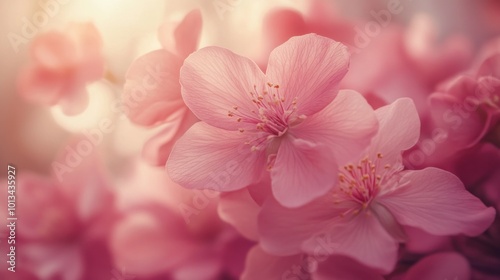 Delicate Pink Blossoms in Soft Sunlight