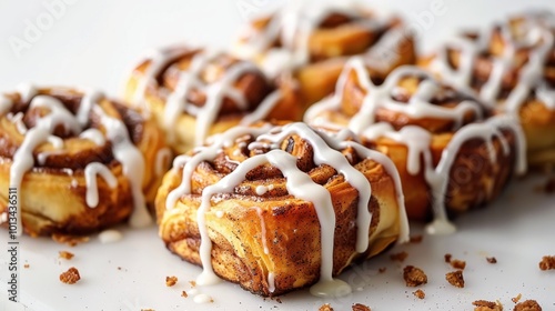 A row of cinnamon rolls with icing on top