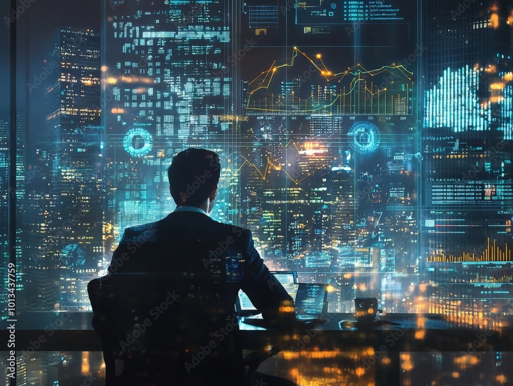 Executive Working Late in a High Rise Office Executive Working Late in a High Rise Office