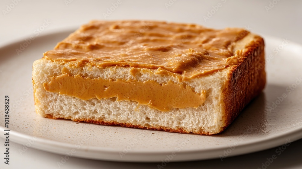 Creamy peanut butter on soft bread invites delicious enjoyment Creamy peanut butter on soft bread invites delicious enjoyment