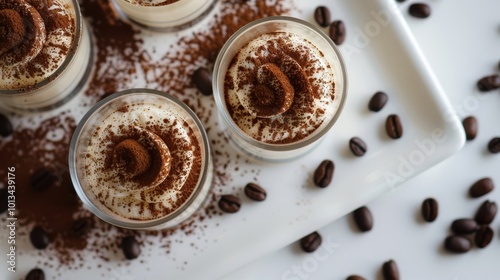 Three small desserts with chocolate sprinkles on top