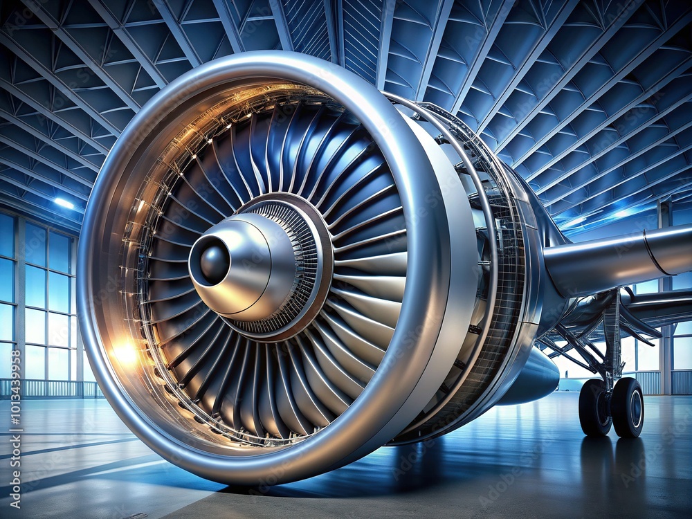 Jet Engine Conception High-performance jet engine design featuring intricate turbine blades ...