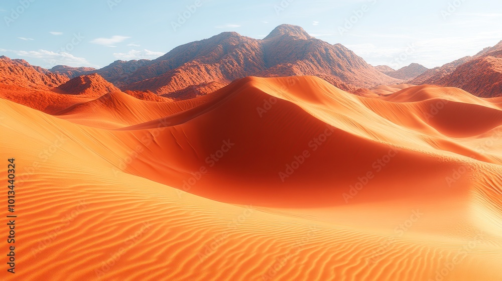 Fototapeta premium Shifting sands create mesmerizing patterns as sunlight illuminates the desert landscape