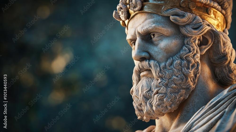 A detailed sculpture of a bearded king with a crown, symbolizing power and authority. A detailed sculpture of a bearded king with a crown, symbolizing power and authority.