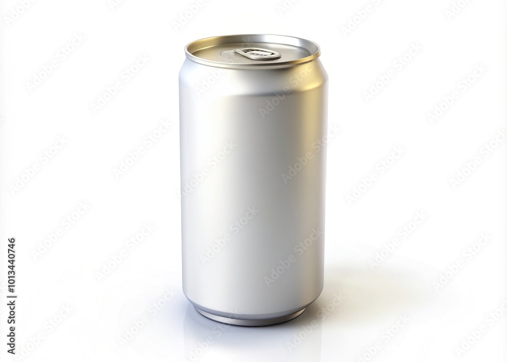Isolated 3D illustration of a blank soda can with a wrap-around label, awaiting custom design on a pure white background with subtle shadow effect. Isolated 3D illustration of a blank soda can with a wrap-around label, awaiting custom design on a pure white background with subtle shadow effect.