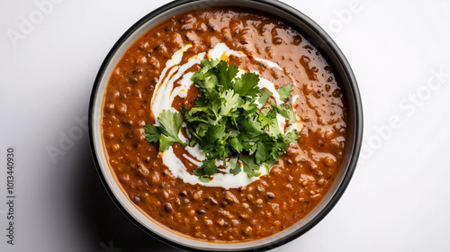 Dal makhani bowl on white background, top view photo