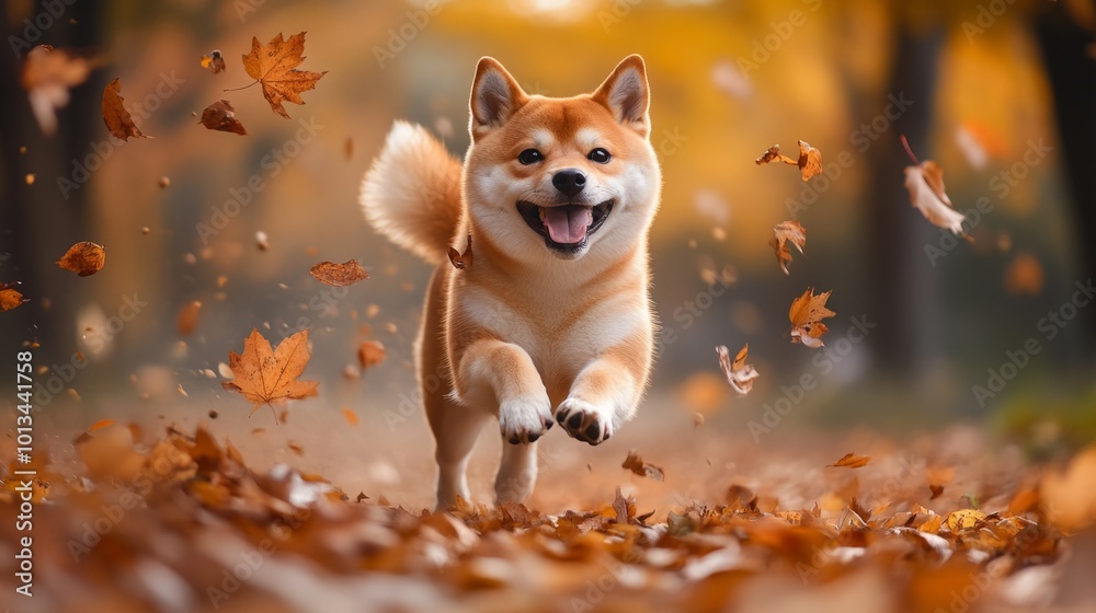A small dog is running through a pile of leaves