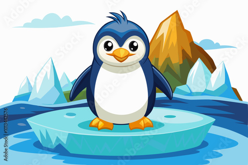 Cute Happy Penguin on An Ice Hill