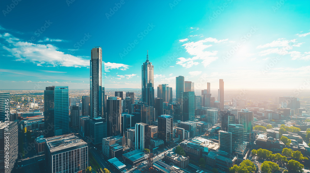 City Skyline and Skyscrapers Under Blue Sky and White Clouds Aerial View City Skyline and Skyscrapers Under Blue Sky and White Clouds Aerial View