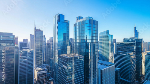 City Skyline and Skyscrapers Under Blue Sky and White Clouds Aerial View
