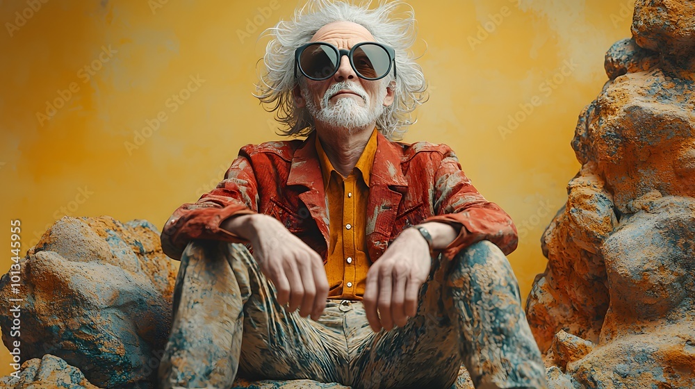 Obraz premium Stylish Elderly Man with Oversized Sunglasses