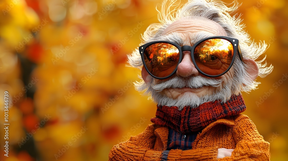 Trendy Elderly Man in Reflective Sunglasses Outdoors Trendy Elderly Man in Reflective Sunglasses Outdoors