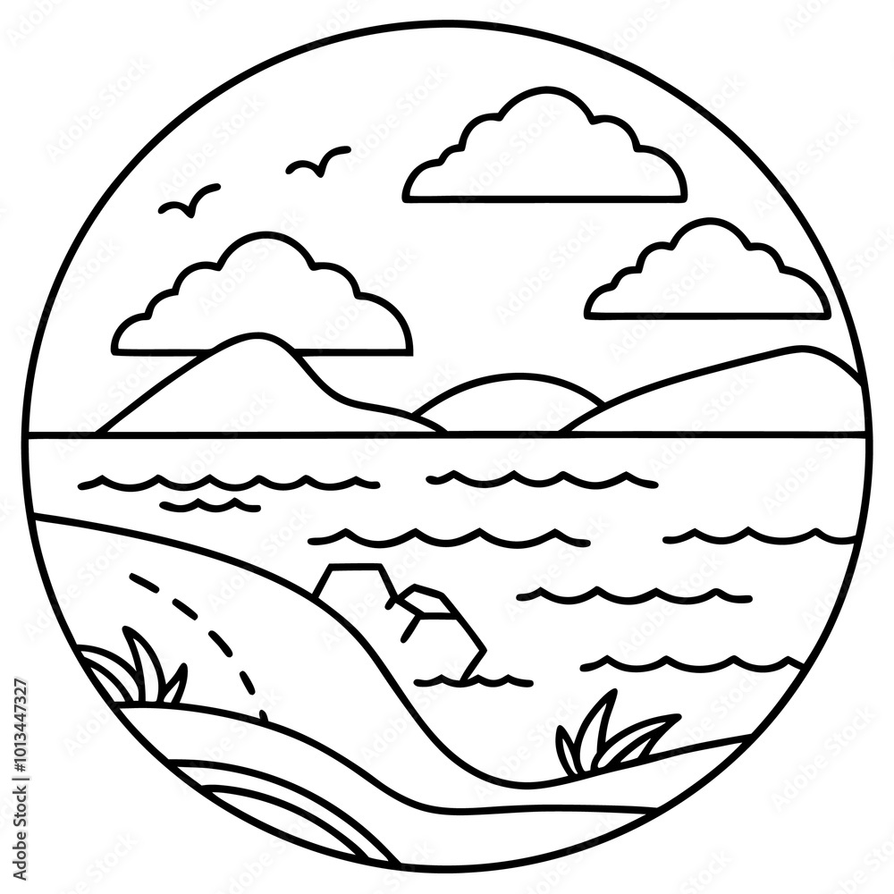 sea and ocean outline coloring book page line art drawing sea and ocean outline coloring book page line art drawing