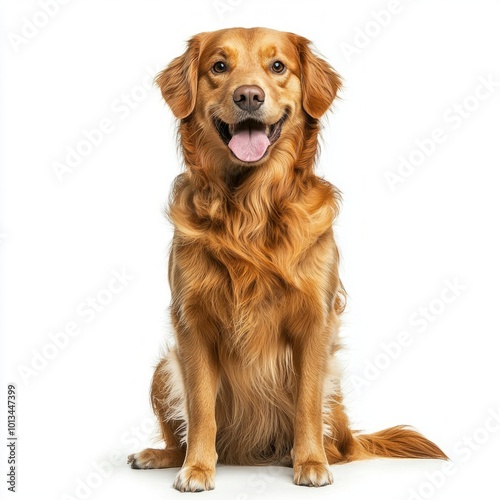 golden retriever sits proudly, showcasing its friendly demeanor and playful spirit. The dog's wagging tongue and bright eyes encapsulate joy and warmth, making it an irresistibly cute companion.