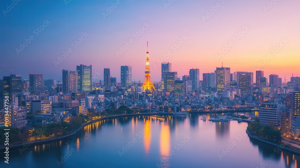tokyo skyline at dusk, neon lights reflecting in tokyo bay, iconic landmarks visible, bustling streets and modern architecture creating vibrant cityscape tokyo skyline at dusk, neon lights reflecting in tokyo bay, iconic landmarks visible, bustling streets and modern architecture creating vibrant cityscape